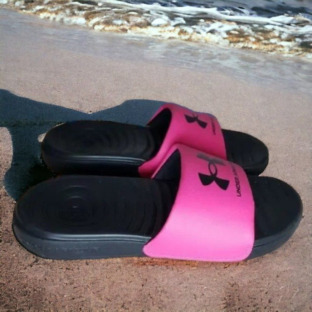 Kids Pink Barbiecore Under Armour Pool Slides